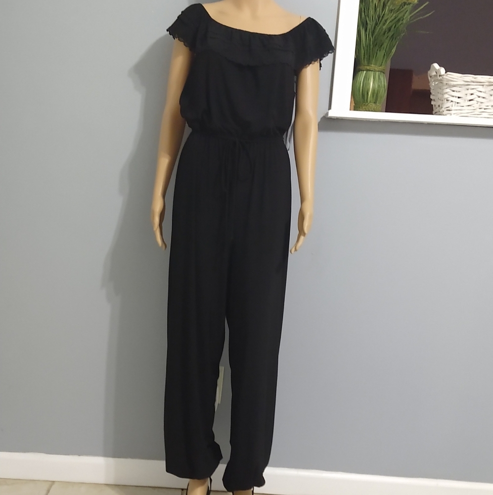 Black off the shoulder jumpsuit romper.